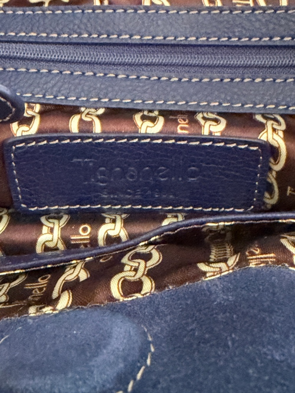 Tiganello Classic Navy Suede Top-Handle Women's Handbag Satchel Leather Bag - Picture 8 of 10